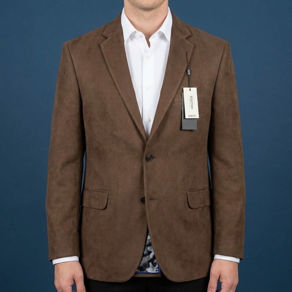 Kenneth Cole Reaction Sport Coat Mens 46R Brown Faux Suede Blazer NWT